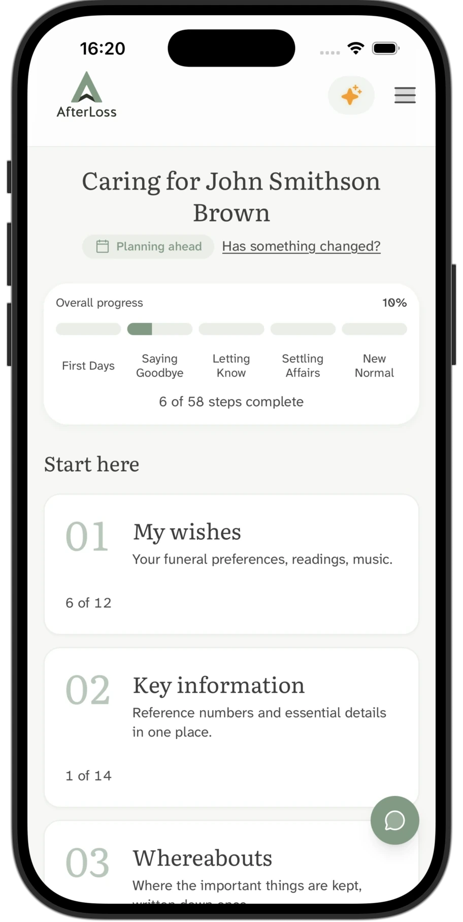 The Planning Mode dashboard inside an AfterLoss case, showing the case overview without urgency tiers or statutory deadlines.